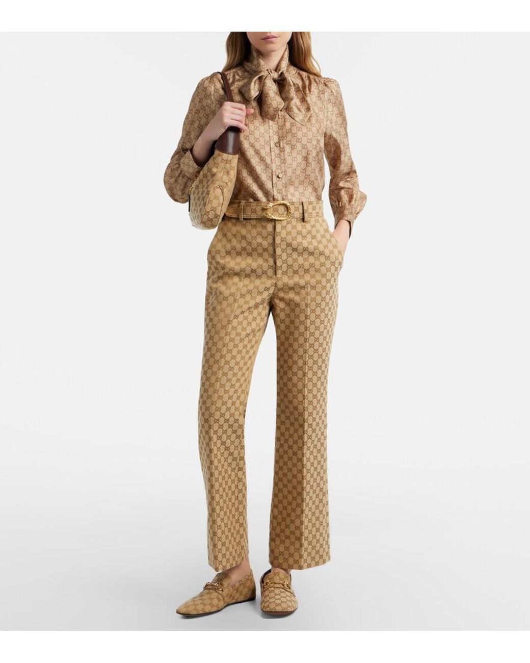 Gucci Natural Horsebit Gg Canvas Loafers