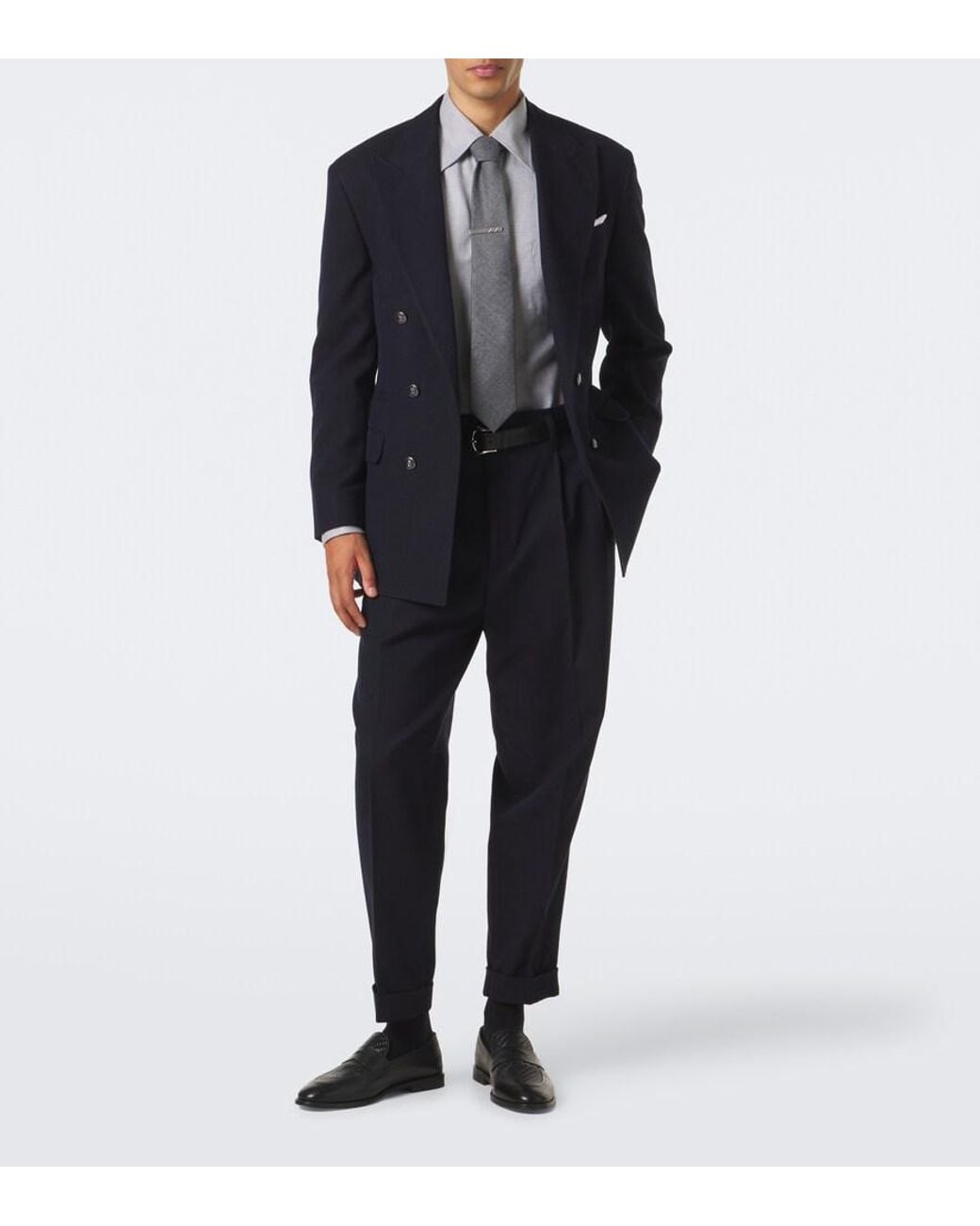 Brunello Cucinelli Blue Herringbone Wool And Cotton Blazer for men