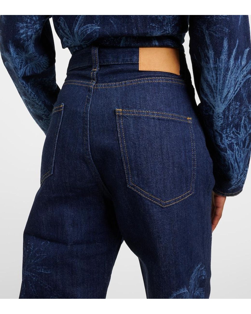 Alanui Blue Jungle Printed High-Rise Jeans
