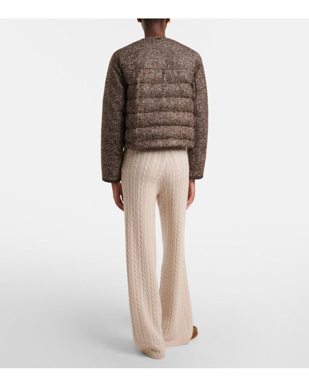 Agnona Natural Cable-Knit Cashmere Wide-Leg Pants