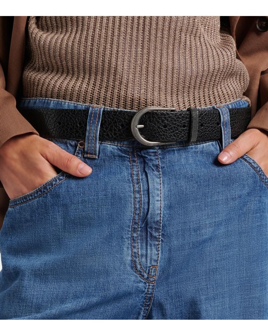 Brunello Cucinelli Black Monili Leather Belt