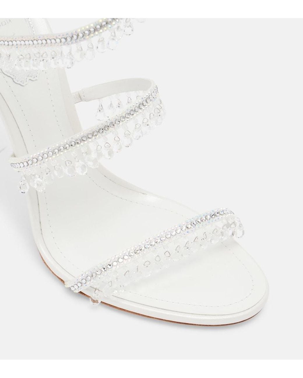 Rene Caovilla White Chandelier Embellished Satin Sandals
