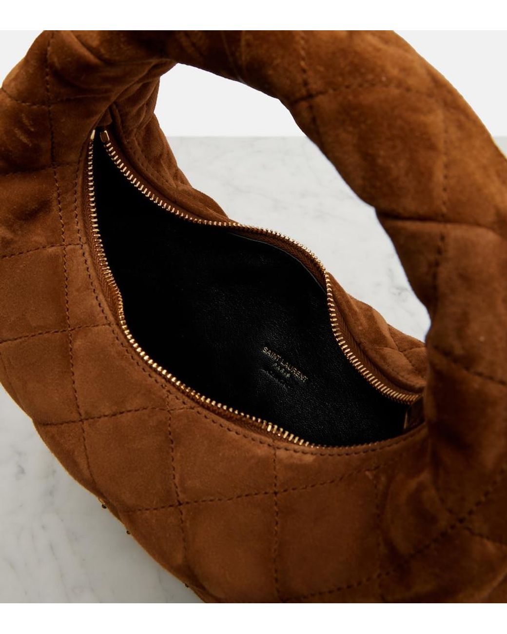 Saint Laurent Brown Icarino Baby Quilted Suede Top-Handle Bag
