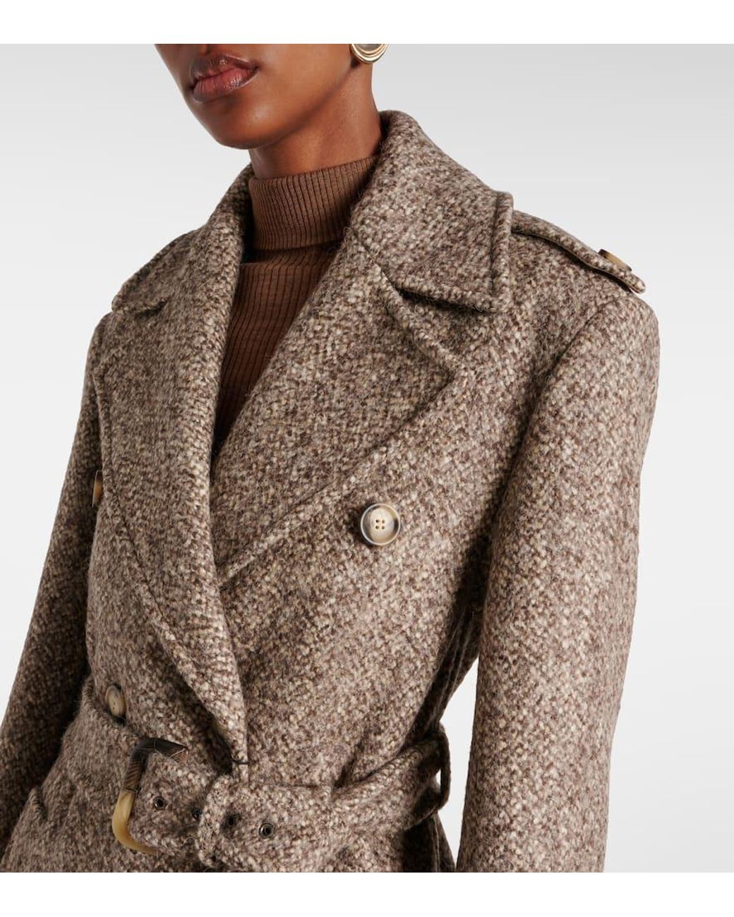 Sportmax Denaro Wool-Blend Tweed Trench Coat in Brown | Lyst