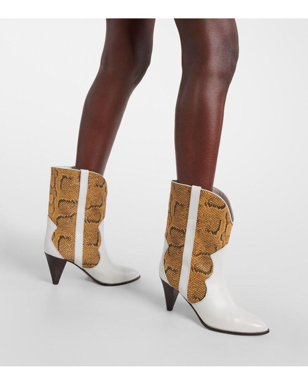 Isabel Marant White Witney Snake-Effect Leather Ankle Boots