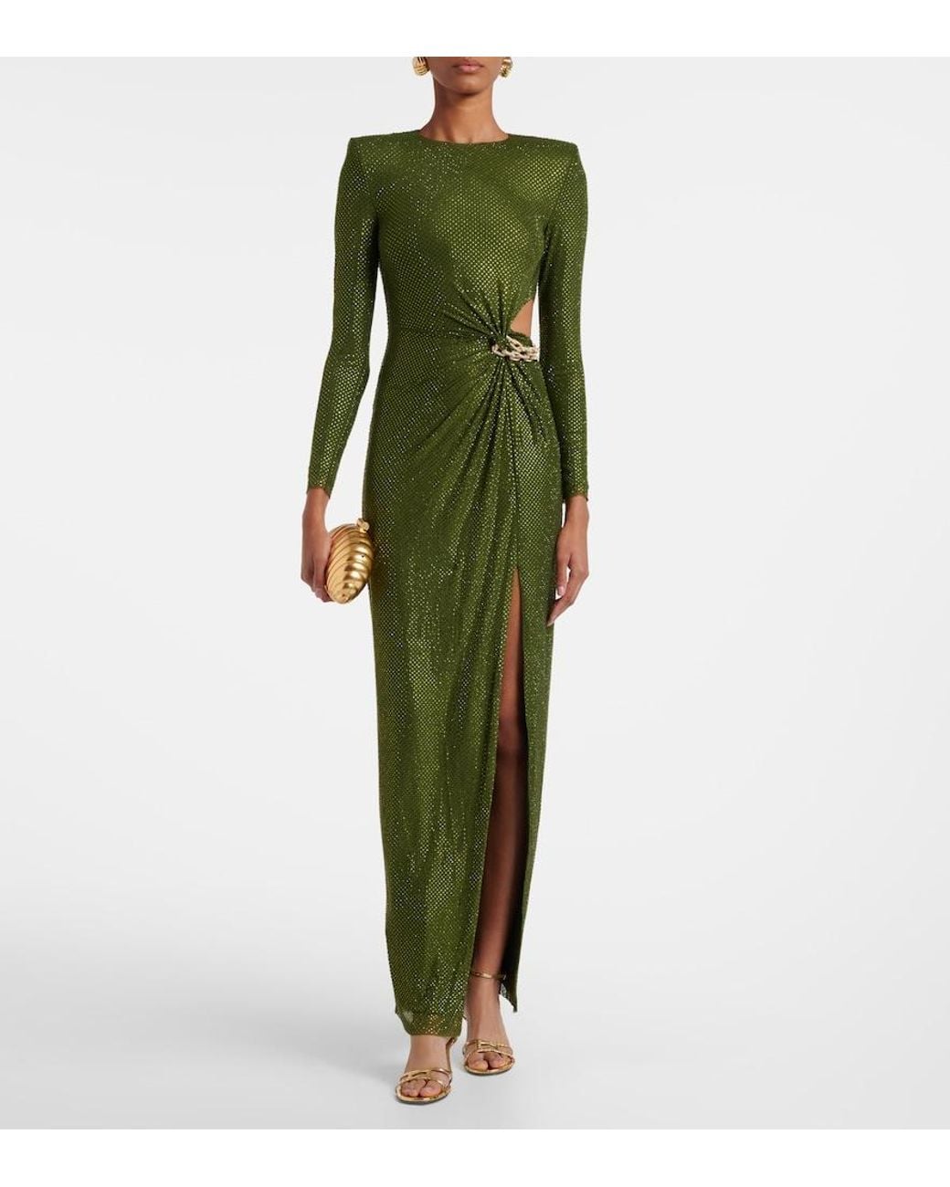 Self-Portrait Green Rhinestone-Embellished Maxi Dress