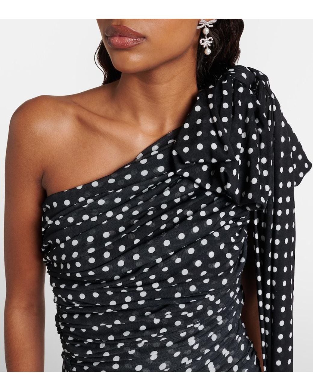 Patou Black Polka-Dot One-Shoulder Minidress