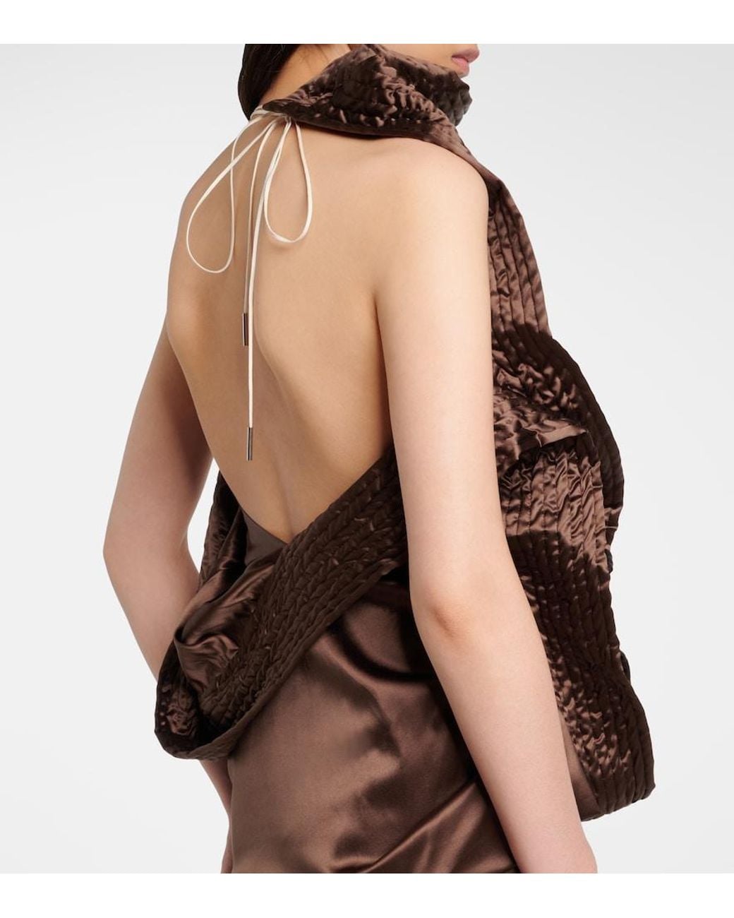 Dries Van Noten Brown Asymmetric Draped Silk-Blend Satin Top