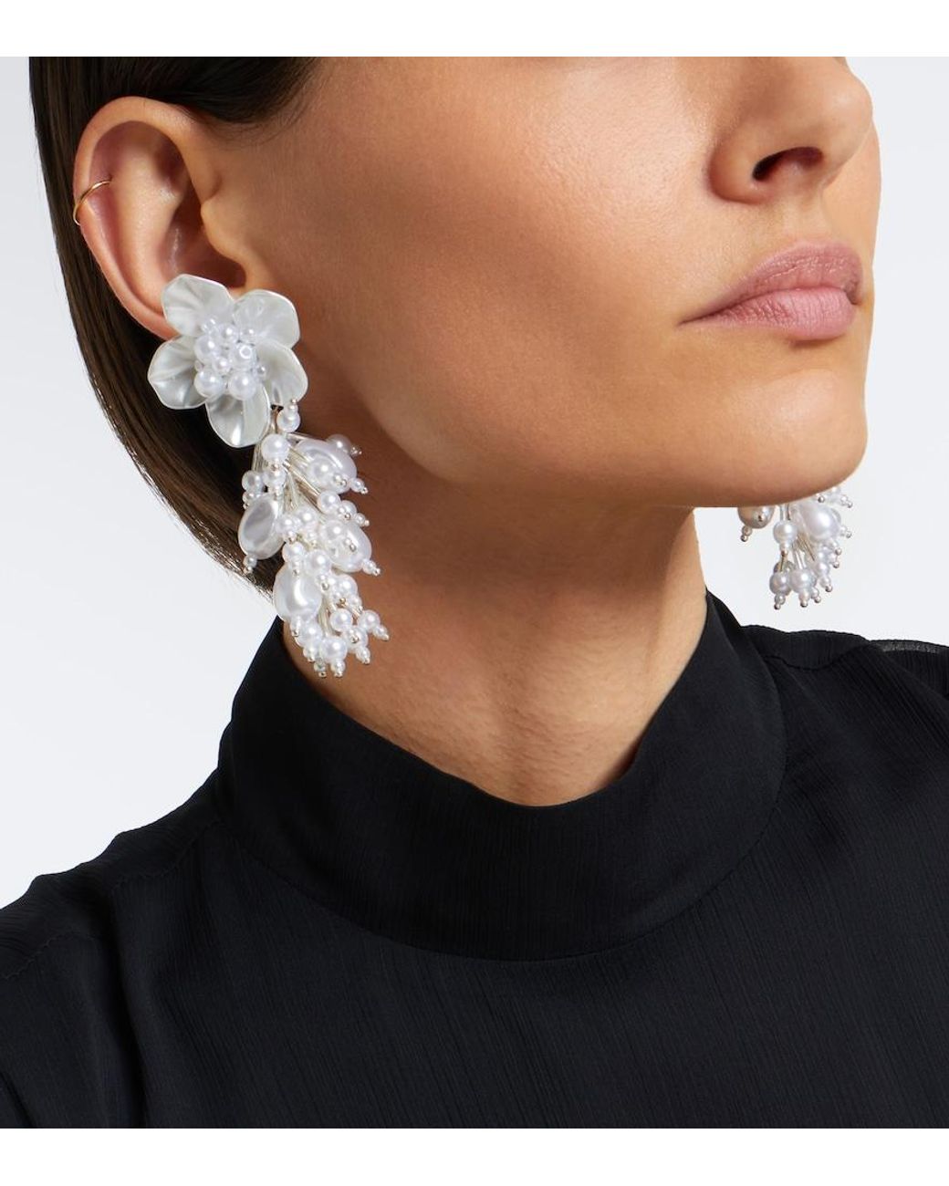 Self-Portrait White Floral Faux-Pearl Drop Earrings
