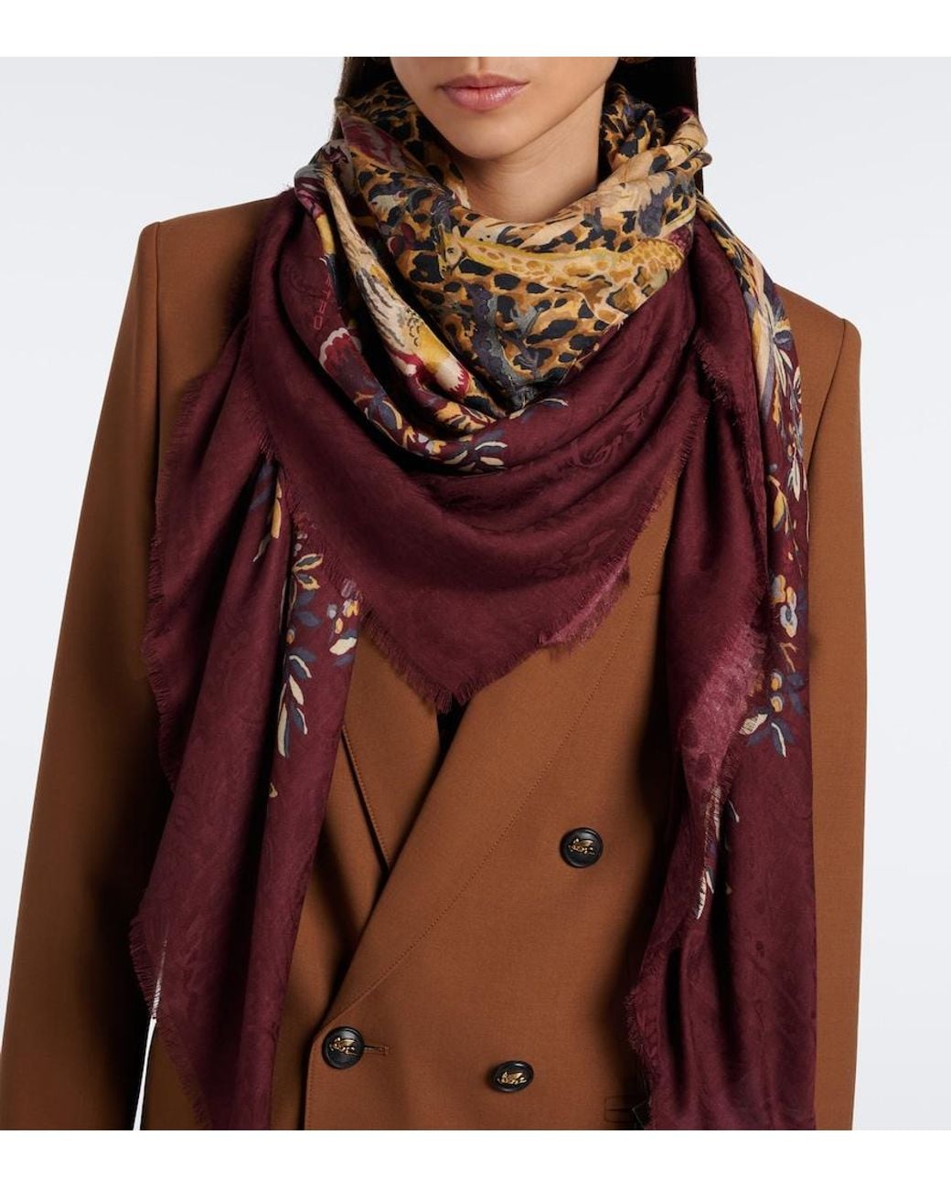 Etro Purple Printed Modal And Cashmere Scarf