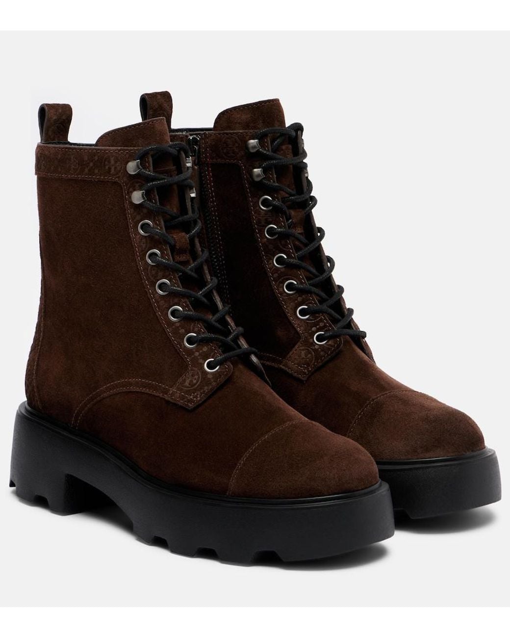 Tory Burch Black T Monogram Suede Combat Boots