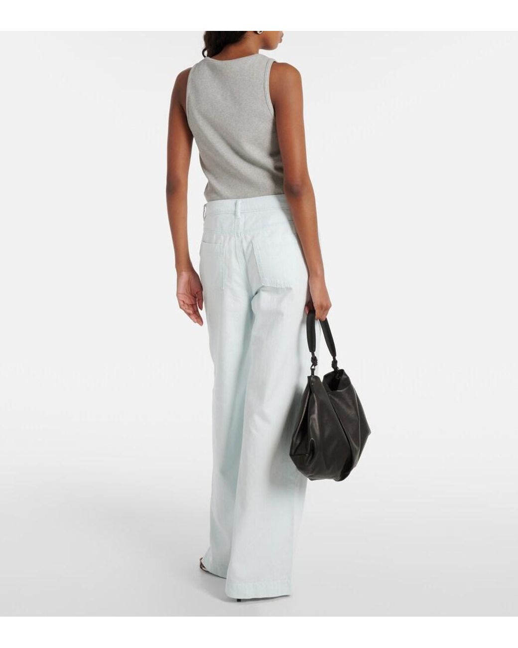 Vince Blue High-Rise Cotton Twill Wide-Leg Pants