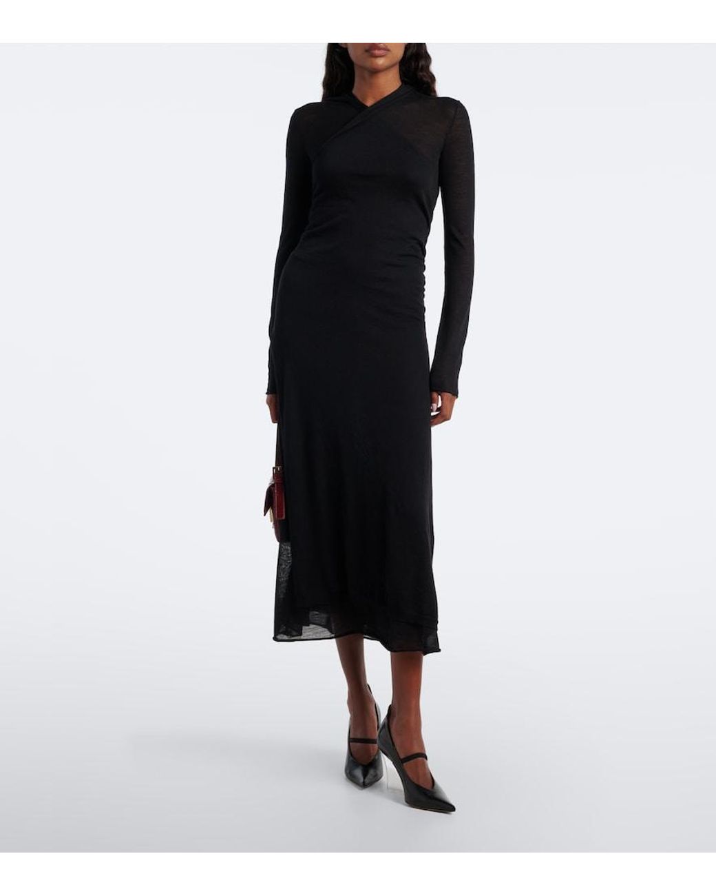 Fendi Black Hooded Wool Midi Dress