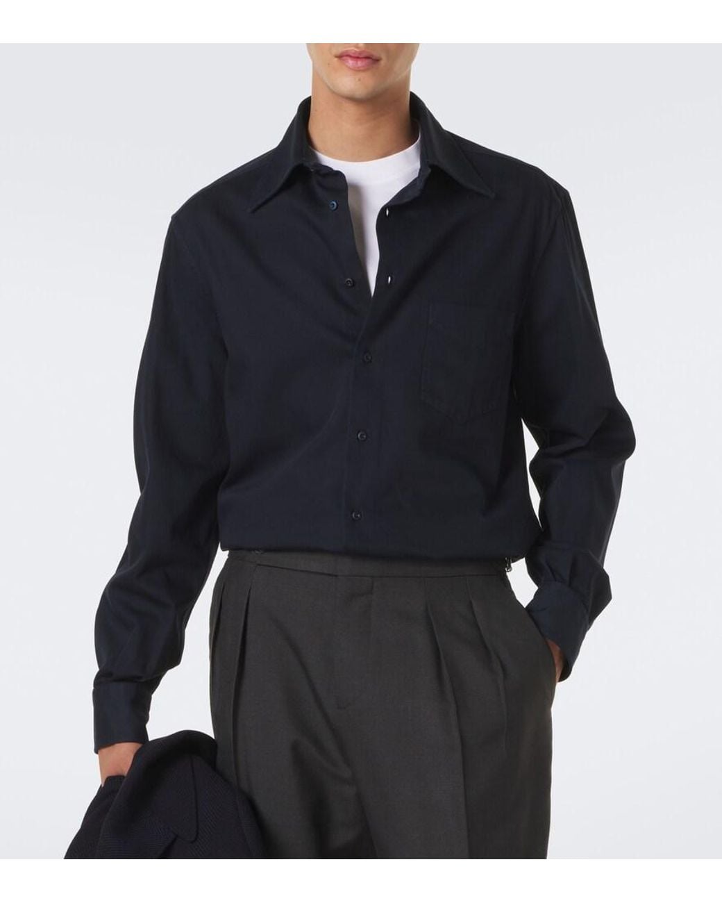 Brunello Cucinelli Blue Cotton Poplin Shirt for men