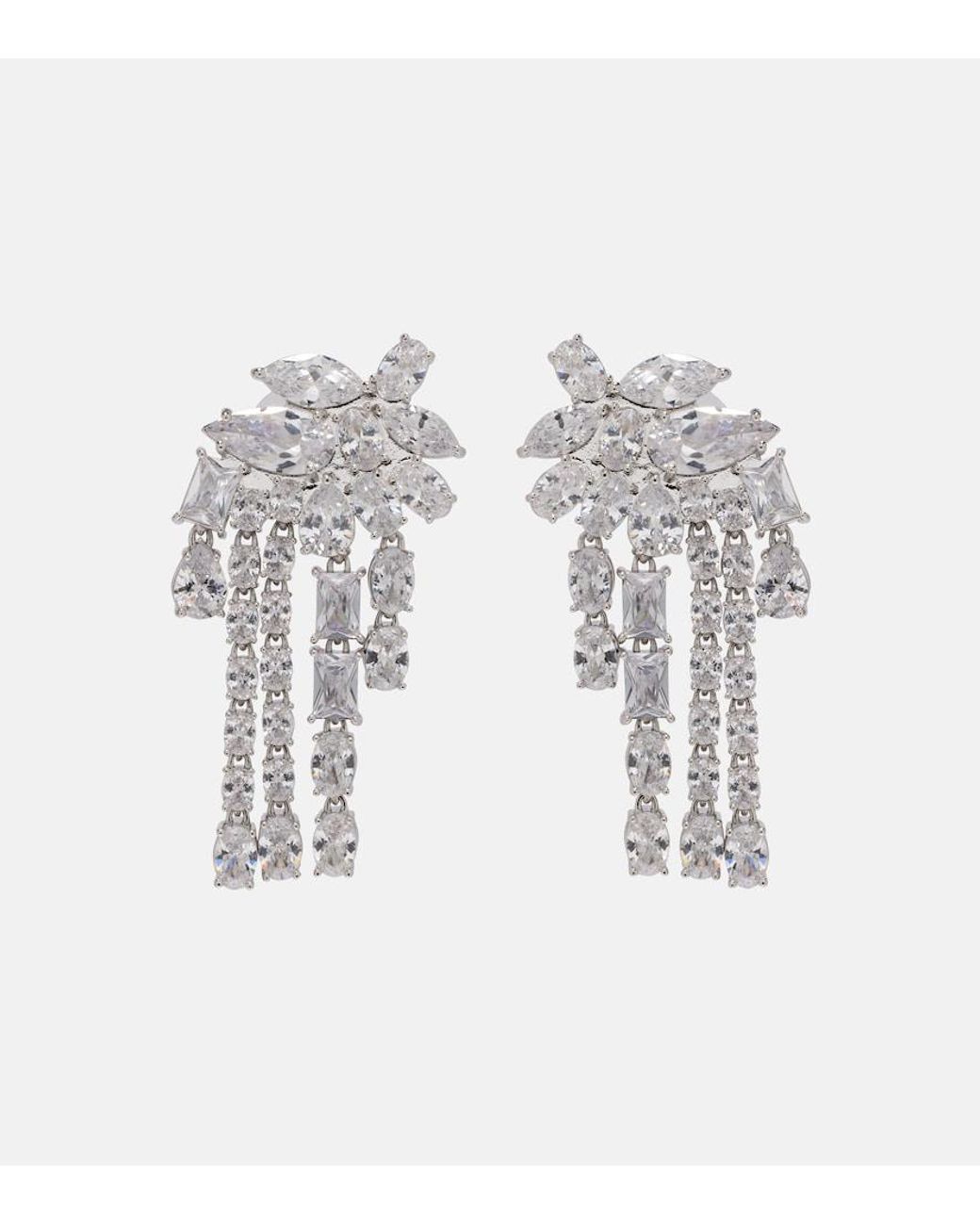 Self-Portrait White Crystal-Embellished Drop Earrings