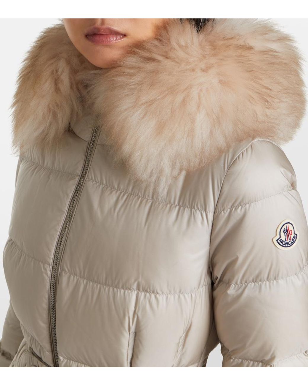 Moncler Natural Boedic Shearling-Trimmed Down Coat