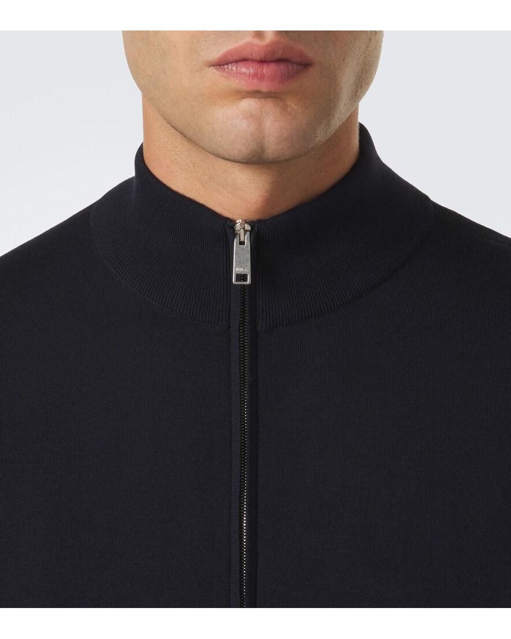 Zegna Blue Wool Zip-Up Cardigan for men