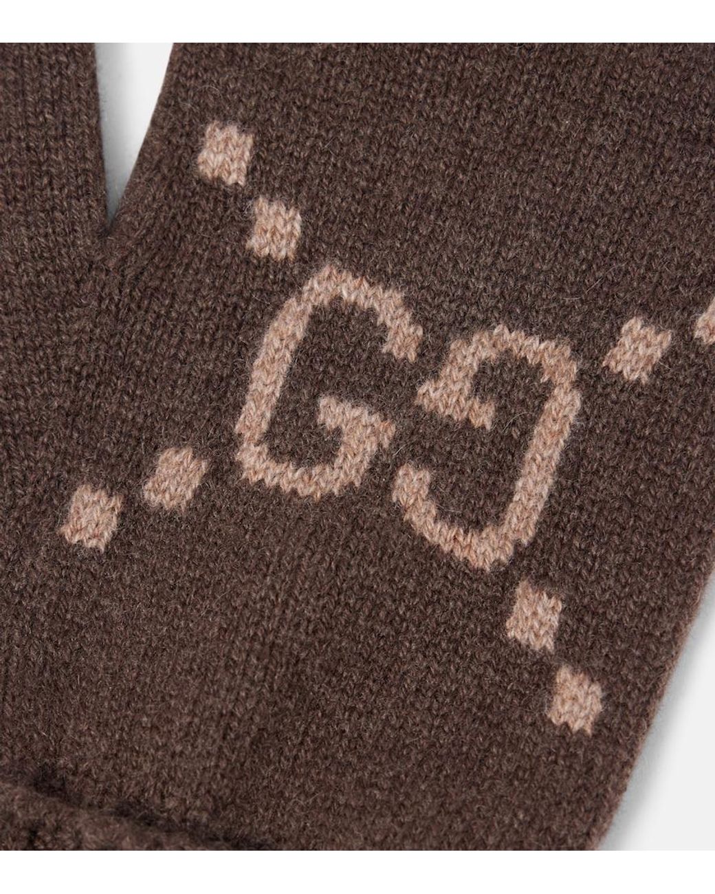 Gucci Brown Gg Cashmere Jacquard Gloves