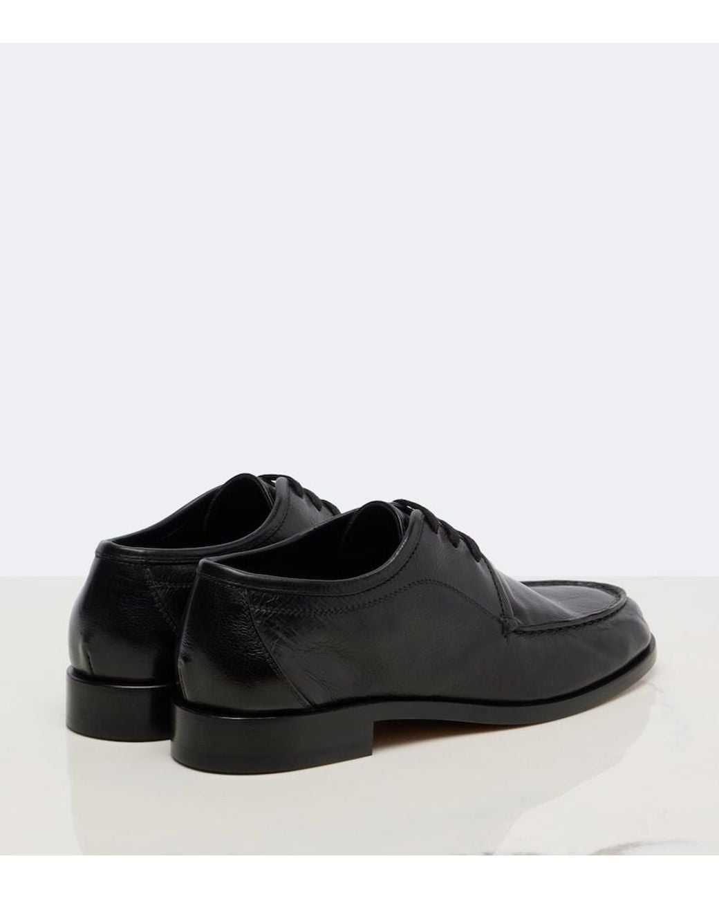 The Row Black Nino Leather Derby Shoes