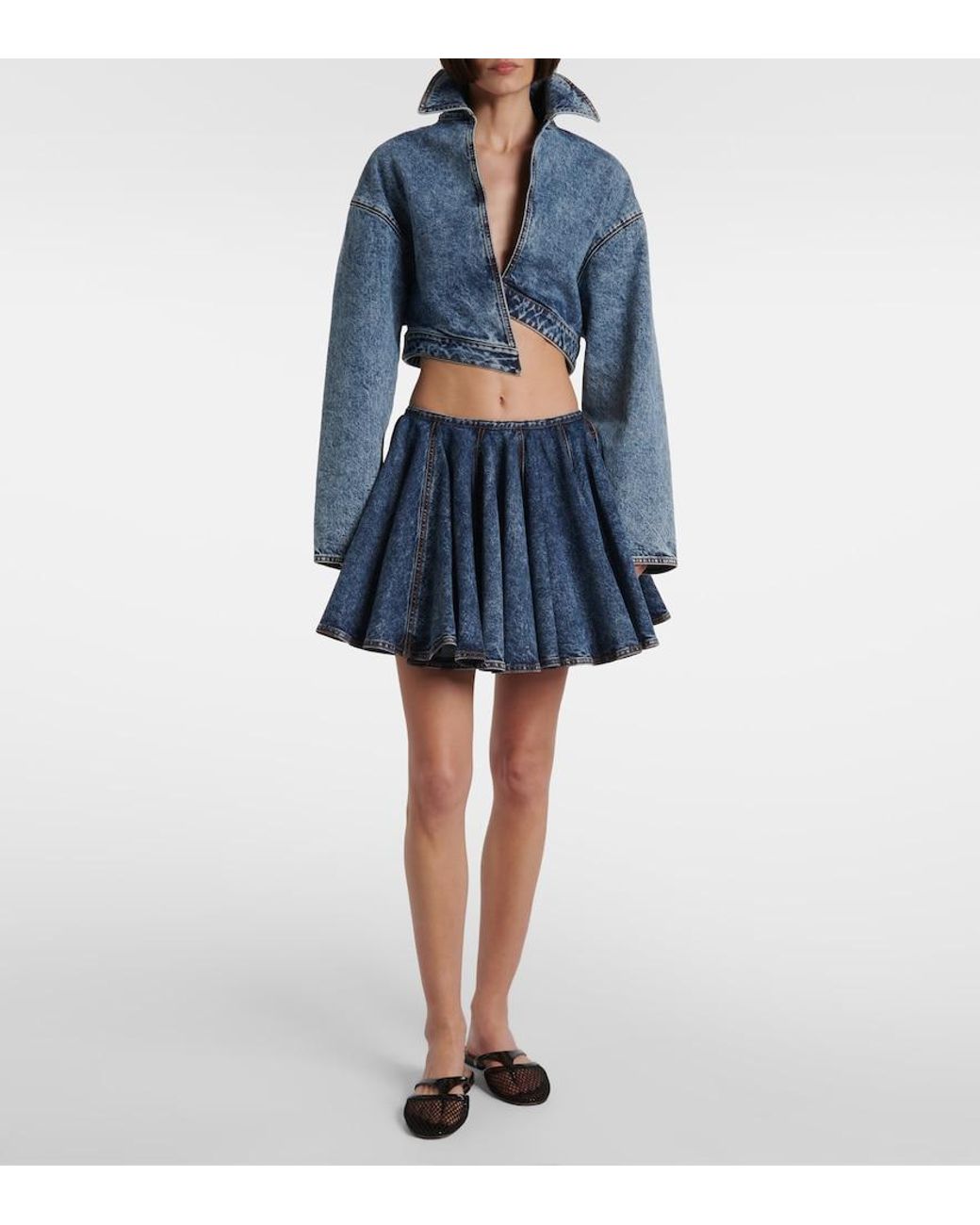 Alaïa Blue Asymmetric Cropped Denim Jacket