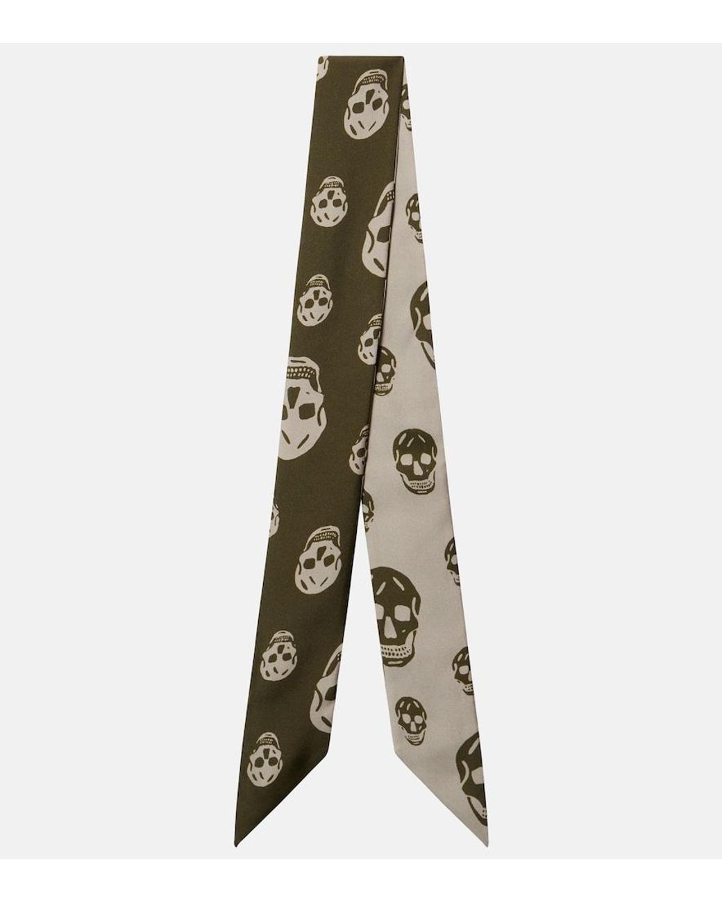 McQueen Green Skull Silk Twill Scarf