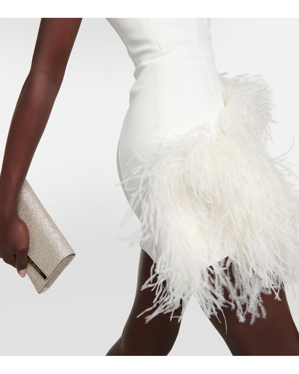 David Koma White Bridal Feather-Trimmed Cady Minidress