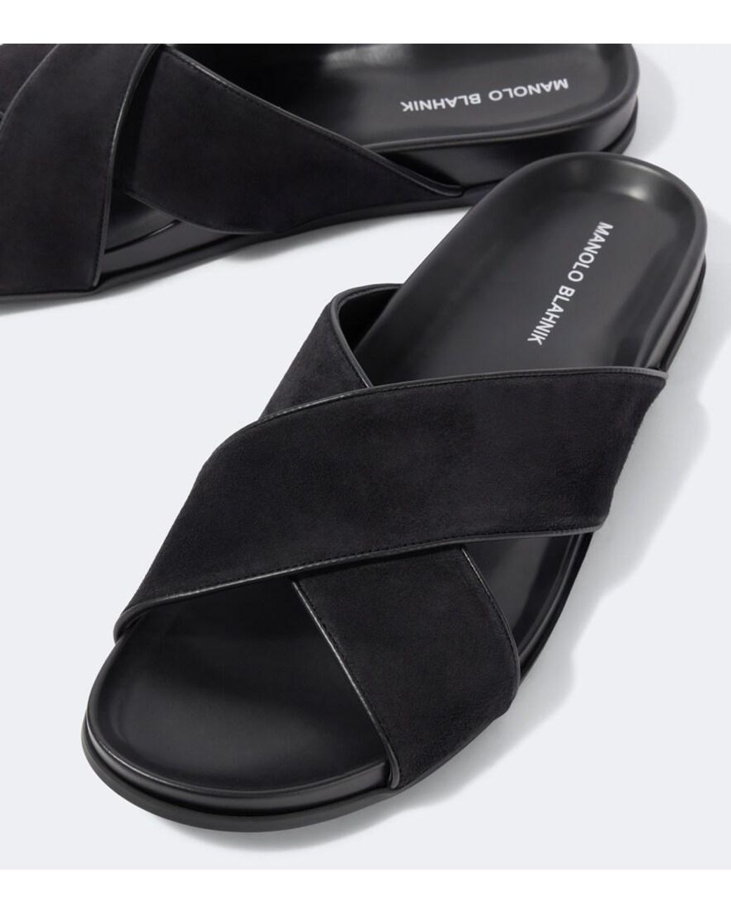 Manolo Blahnik Black Chiltern Suede Slides for men