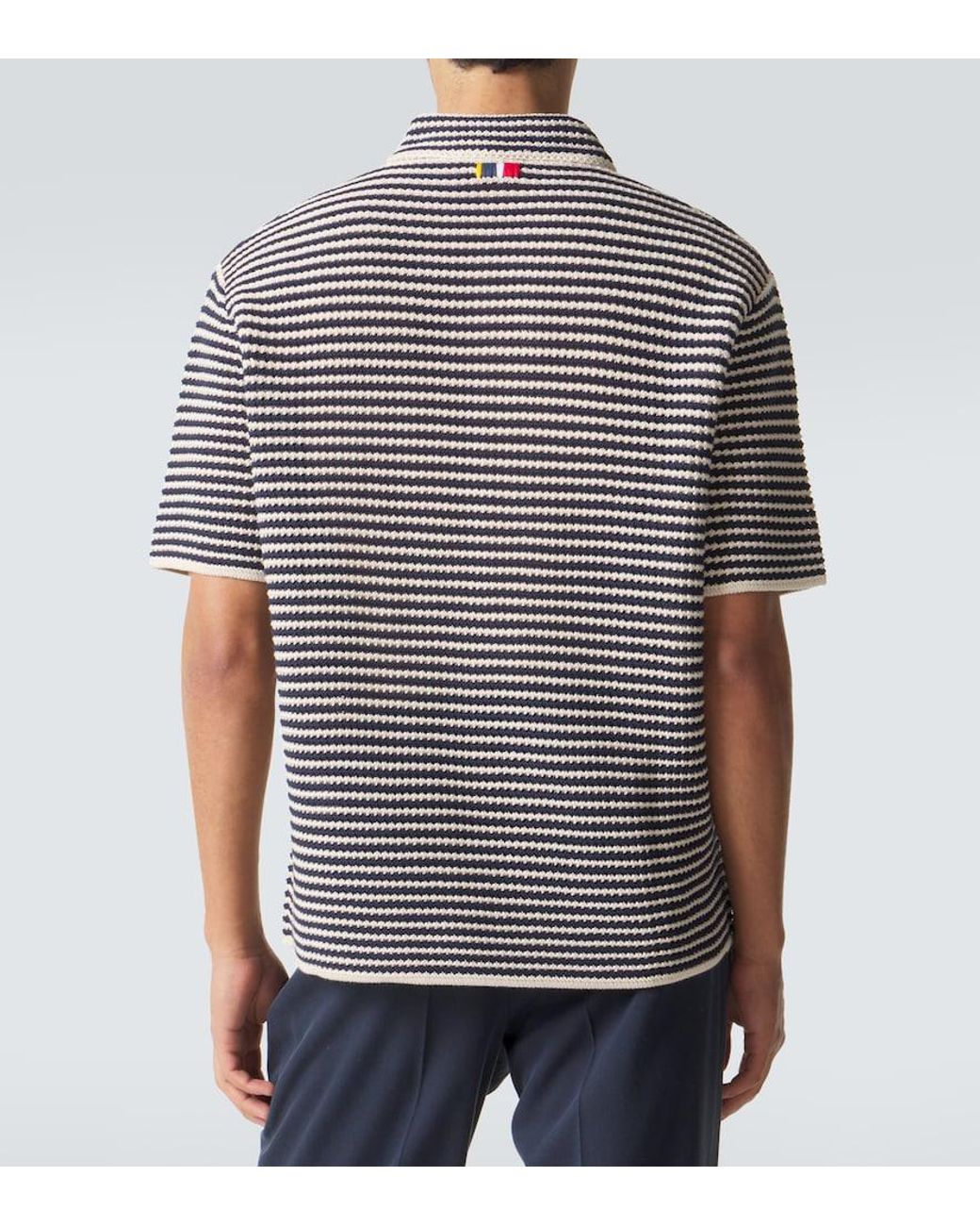 Orlebar Brown Blue Lowry Striped Crochet Cotton Polo Sweater for men