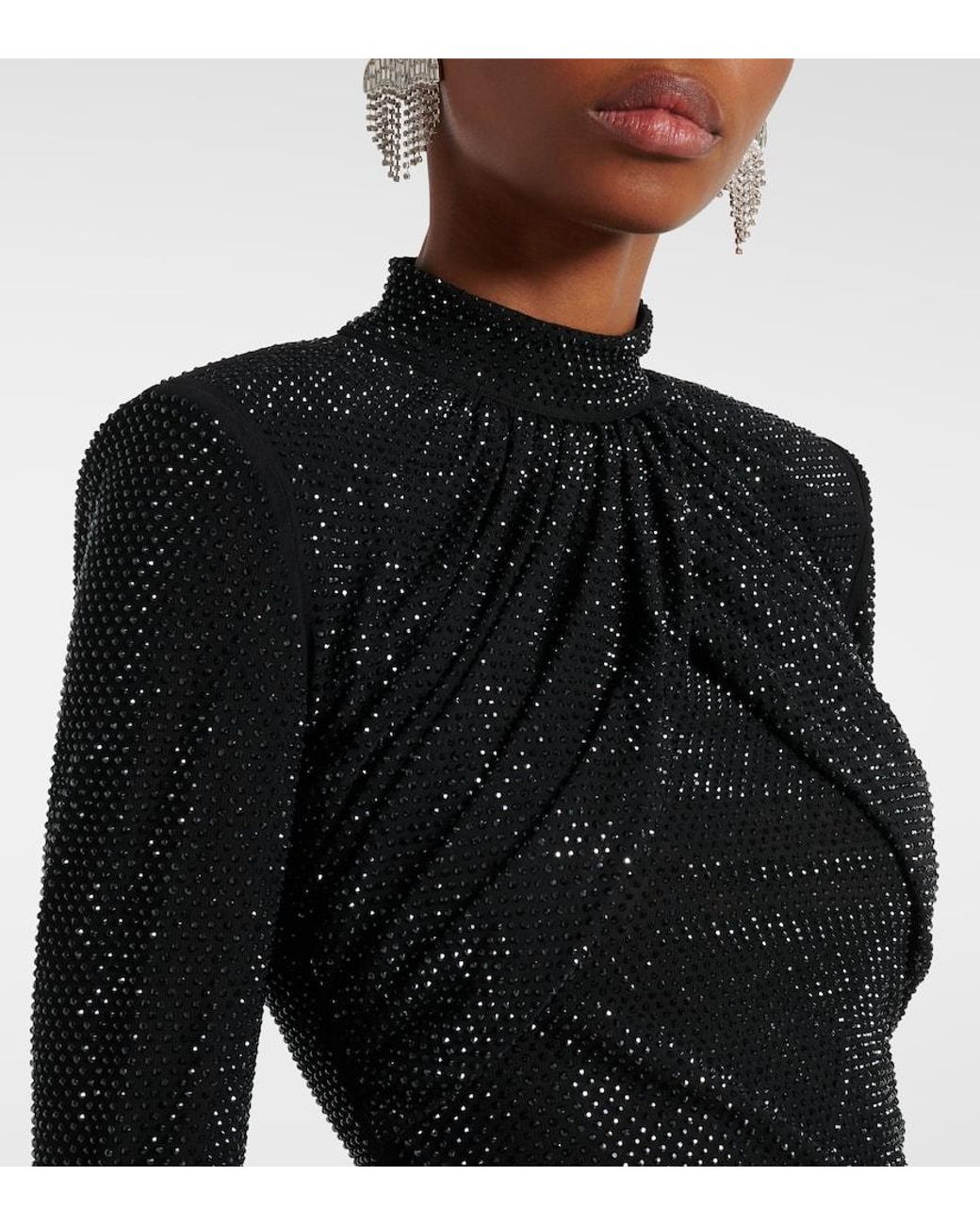 Self-Portrait Black Embellished Mesh Top