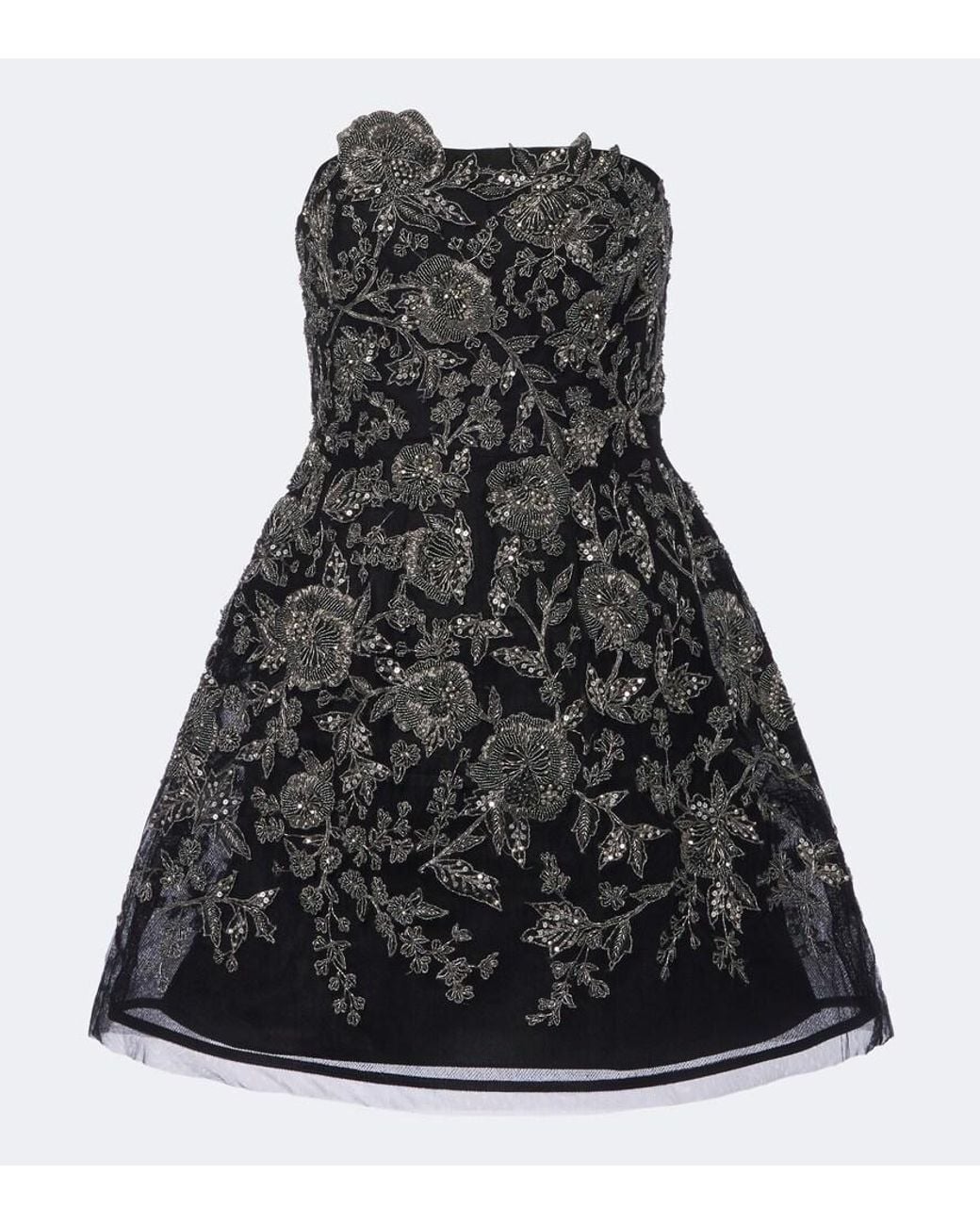 Carolina Herrera Black Floral Embellished Bustier Dress