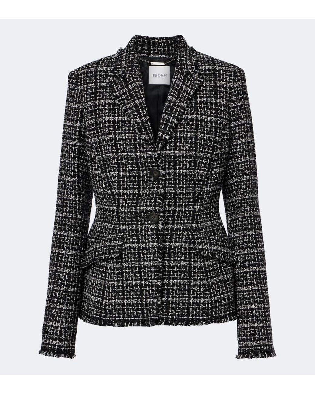 Erdem Black Checked Cotton-Blend Tweed Jacket