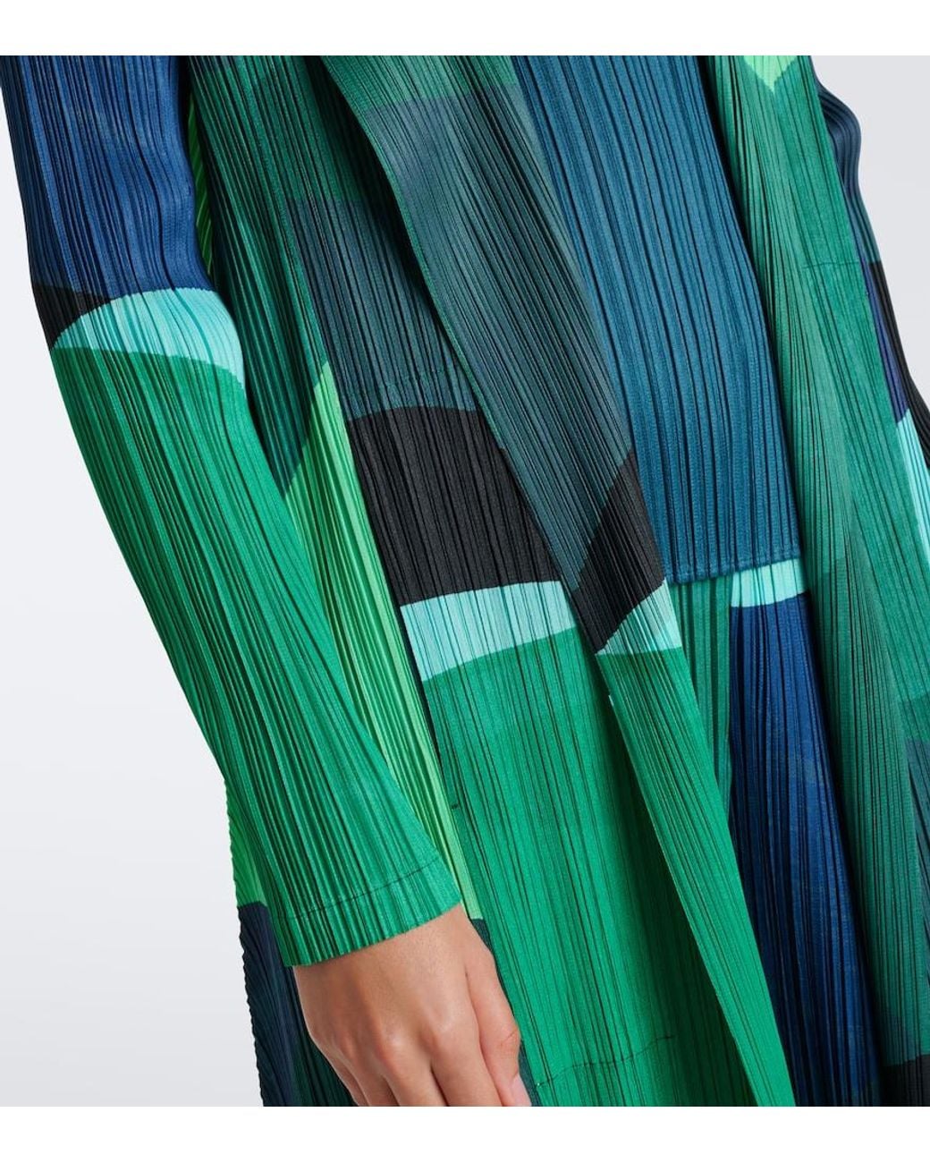 Pleats Please Issey Miyake Green Orbit Printed Pleated Cardigan