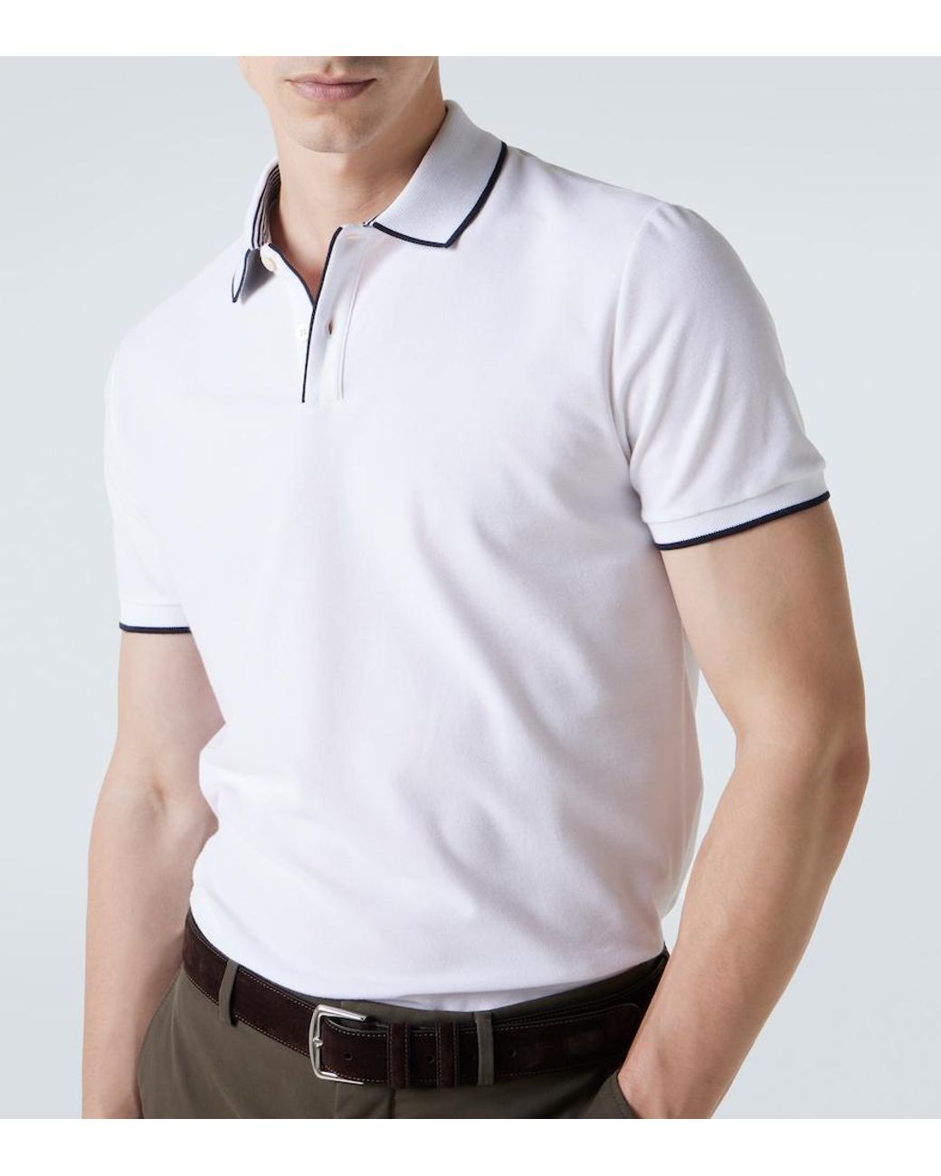 Loro Piana White Cotton-Blend Pique Polo Shirt for men