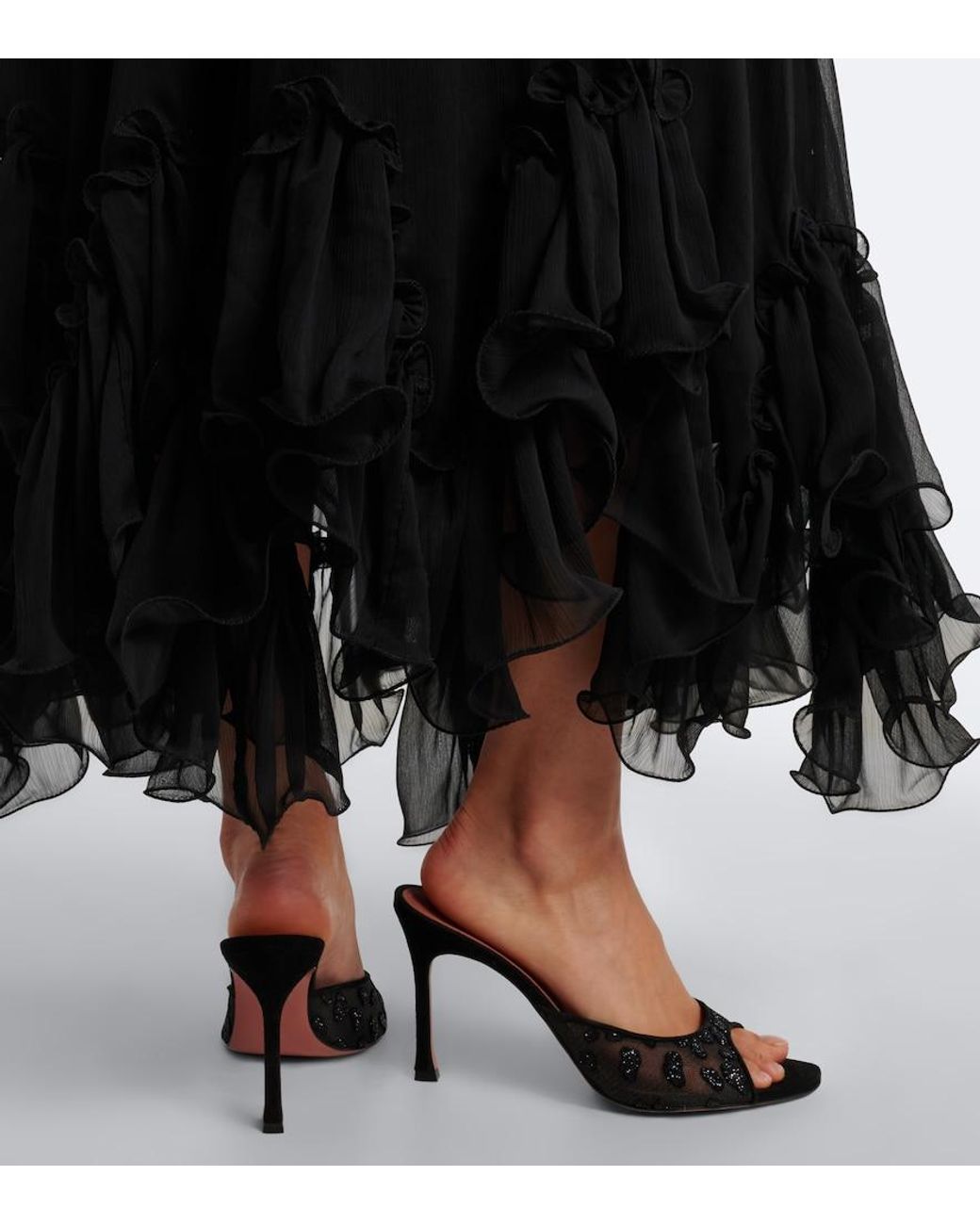 AMINA MUADDI Brown Alexa Embellished Mesh Mules