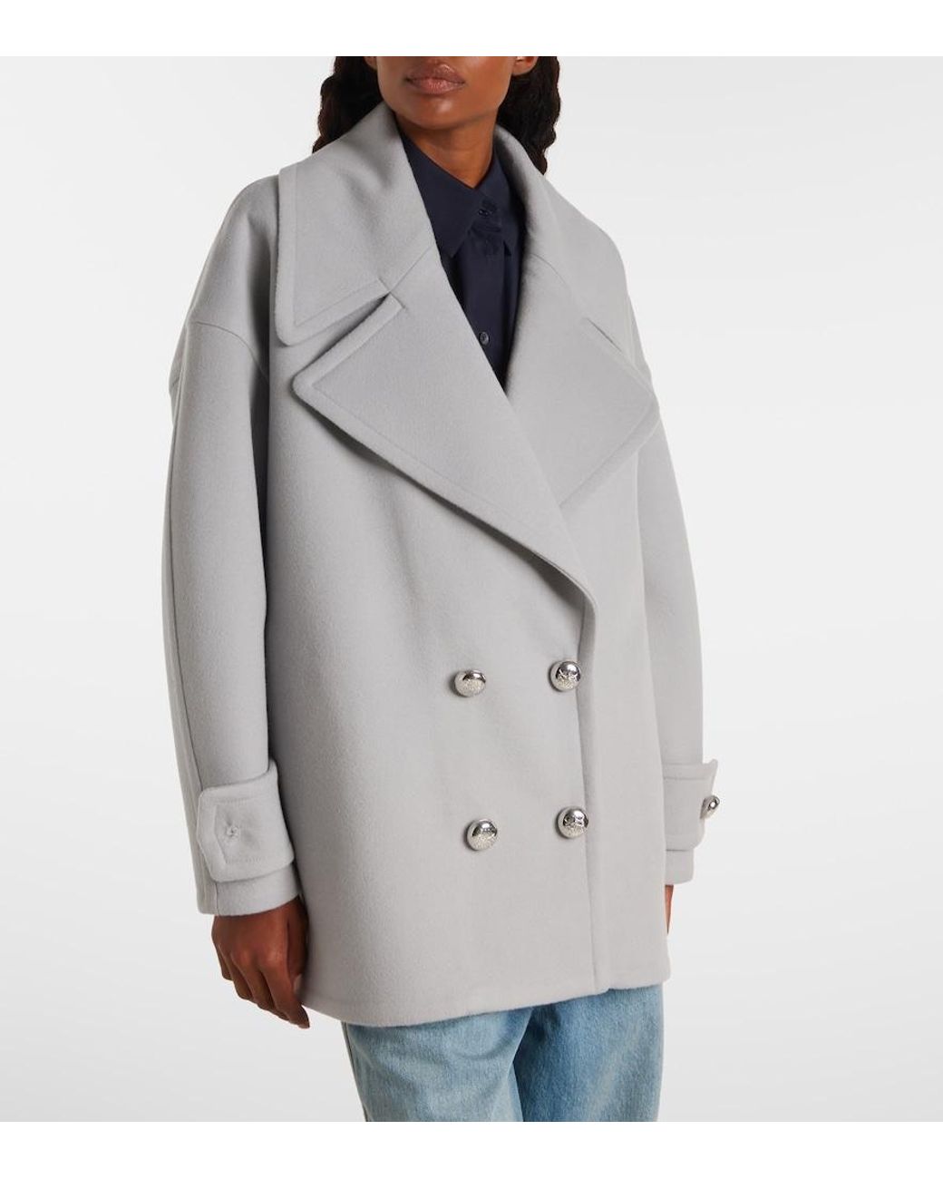 Loewe Gray Pebble Double-Breasted Wool Peacoat