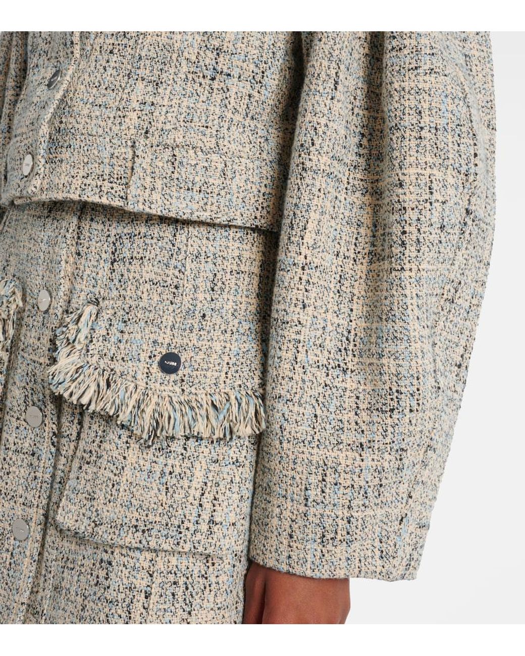 Ganni Blue Cropped Cotton Tweed Jacket