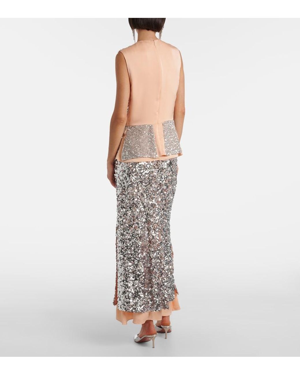 Rabanne Gray Sequined Jersey Top