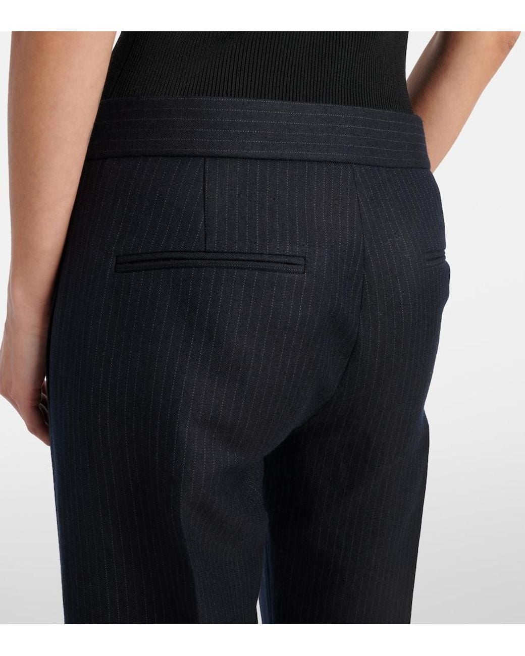 Khaite Blue Lenn Pinstripe Wool-Blend Straight Pants
