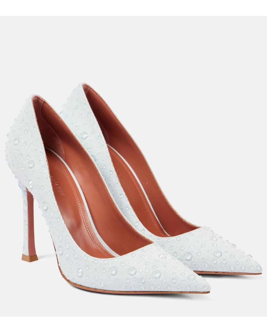 AMINA MUADDI White Elsa 105 Embellished Denim Pumps