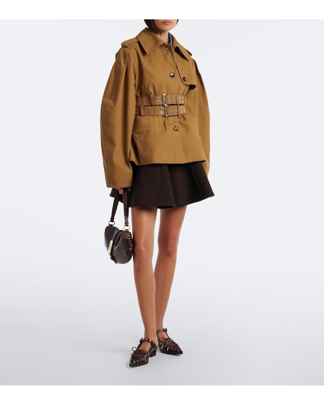 Chaqueta De Algodon Con Cinturon Ganni de color Brown