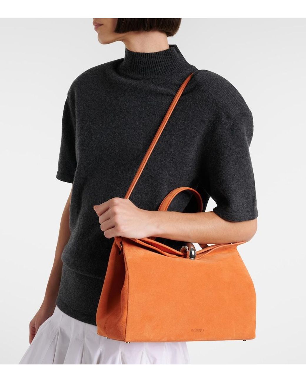 Jacquemus Orange Valerie Medium Suede Top-Handle Bag