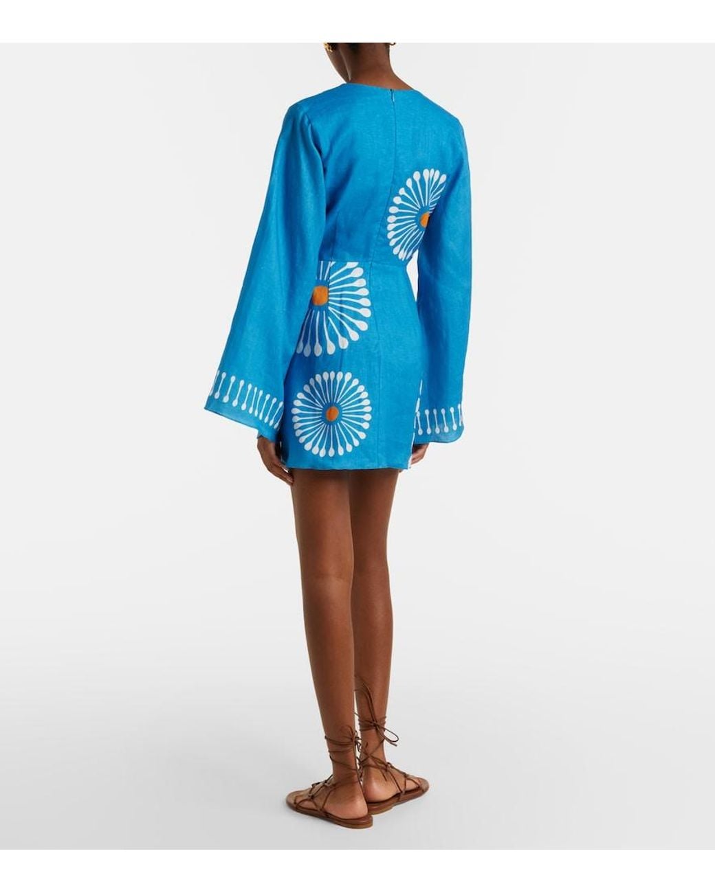 Cala De La Cruz Blue Vera Floral Linen Minidress