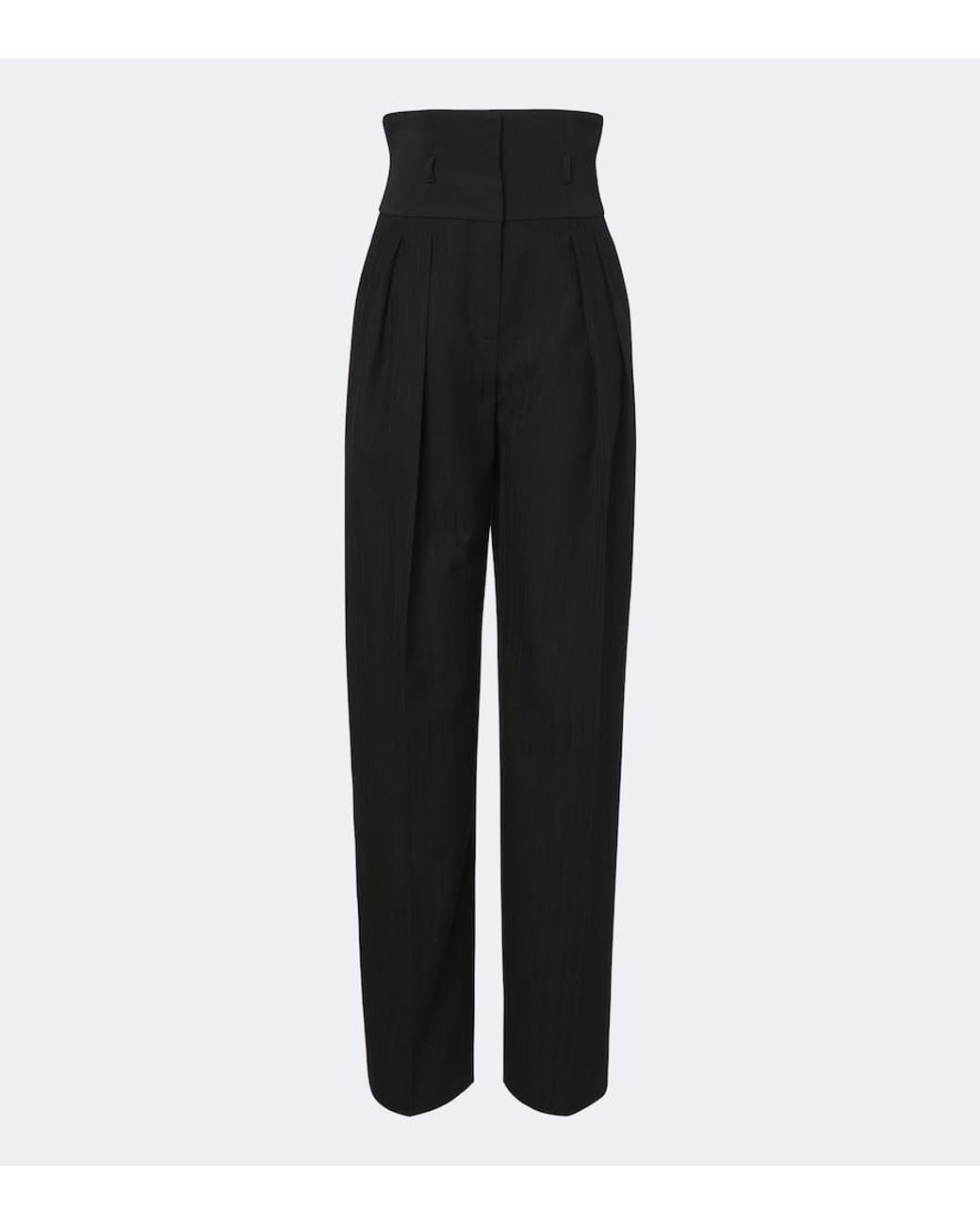Dolce & Gabbana Black Pinstripe Virgin Wool Wide-Leg Pants
