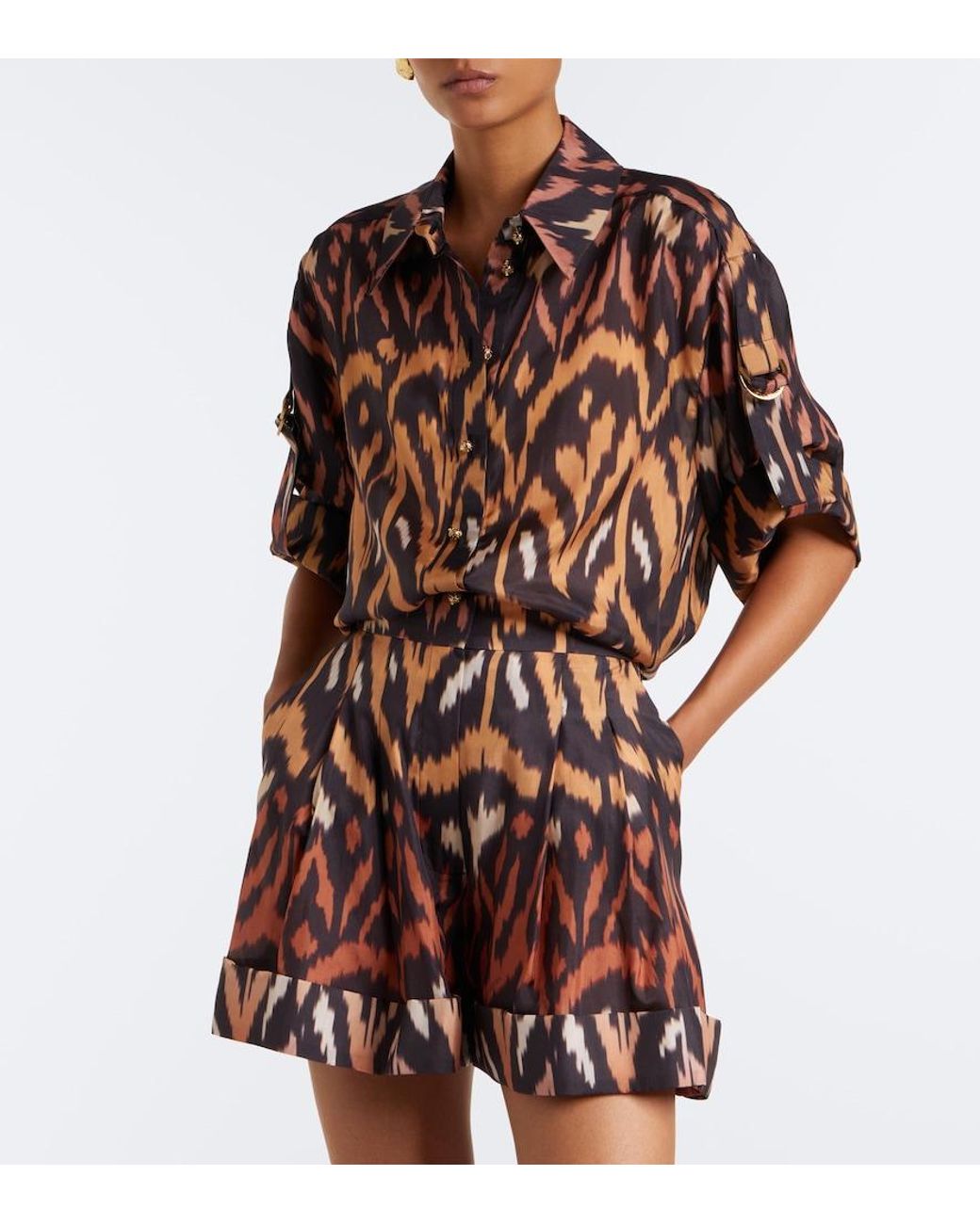 Zimmermann Brown Aster Printed Silk Habutai Shirt