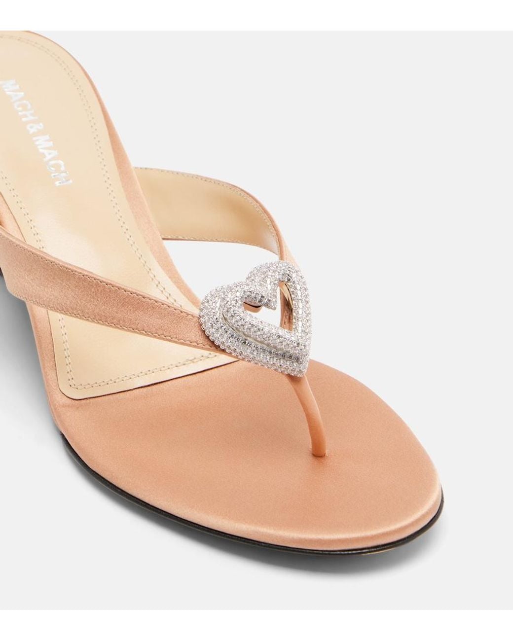 Mach & Mach Pink Double Heart Satin Wedge Thong Sandals