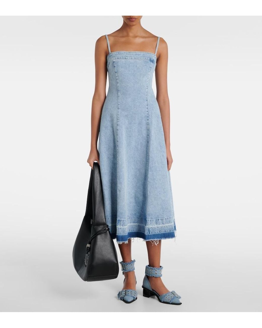 Ganni Blue Denim Feminine Buckle Open Cut Heels