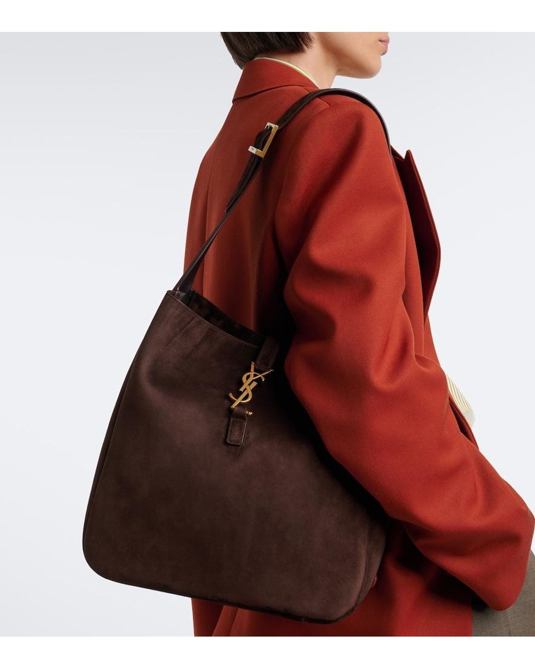 Saint Laurent Brown Le 5 A 7 Supple Large Suede Shoulder Bag