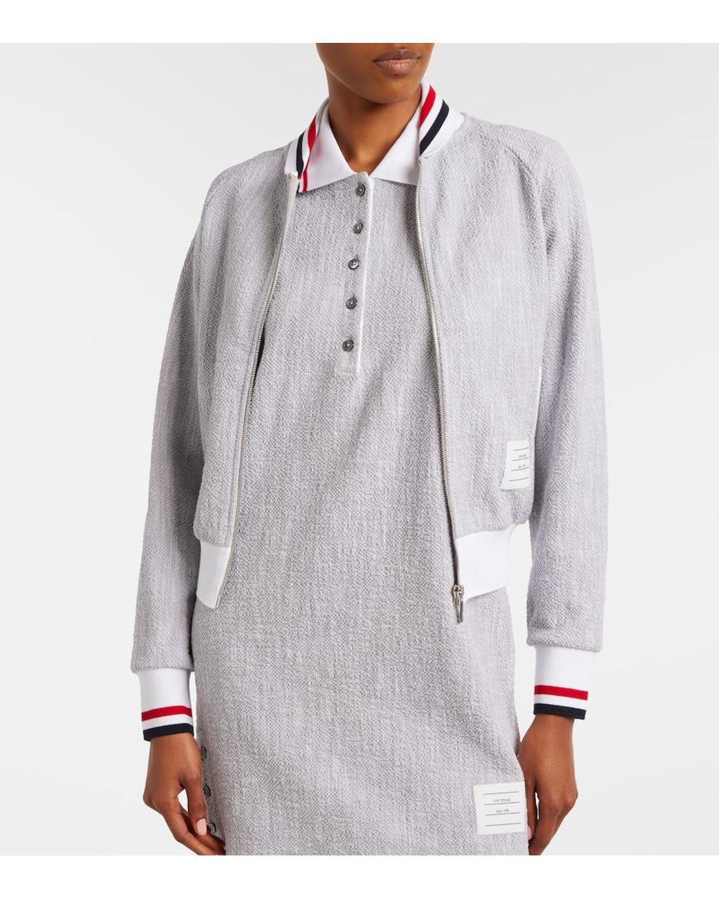 Thom Browne White Cotton-Blend Bomber Jacket