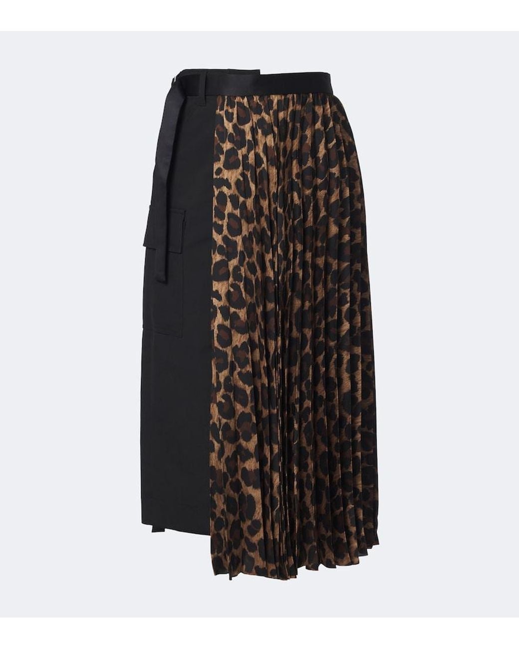 Sacai Black Paneled Leopard-Print Midi Skirt