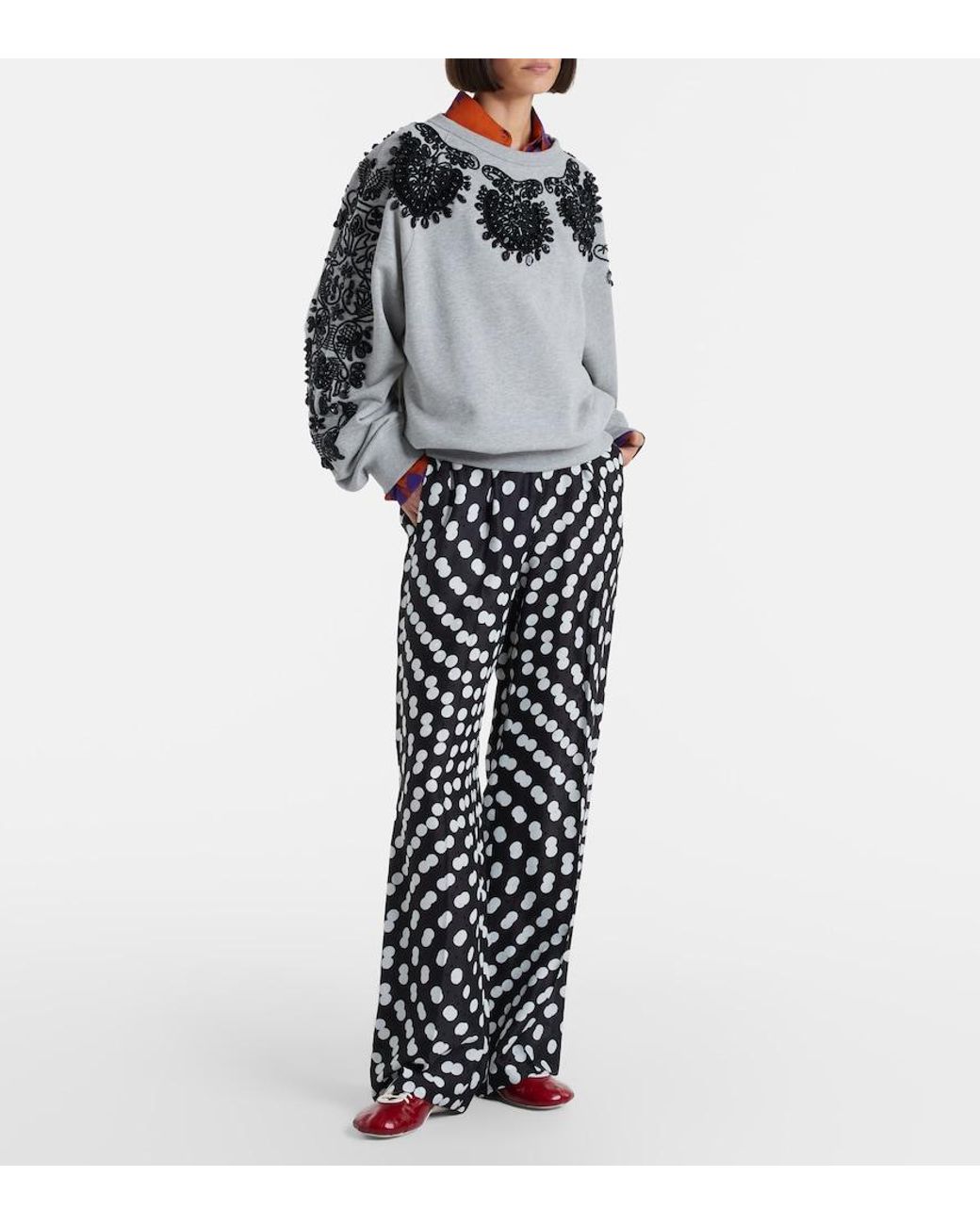 Dries Van Noten Blue Embellished Cotton Jersey Sweatshirt